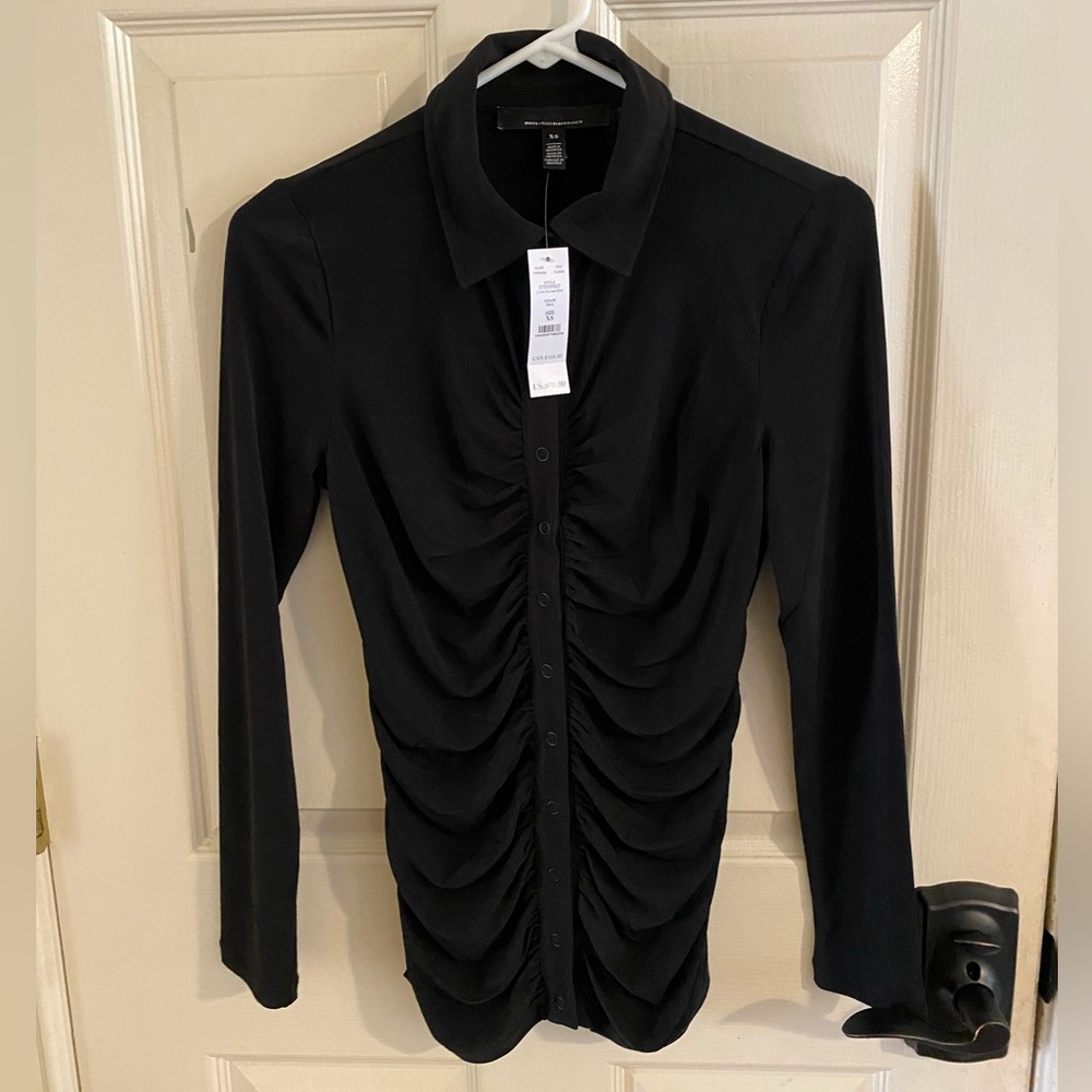 NWT WHBM button down rouched fitted Jersey top size XS